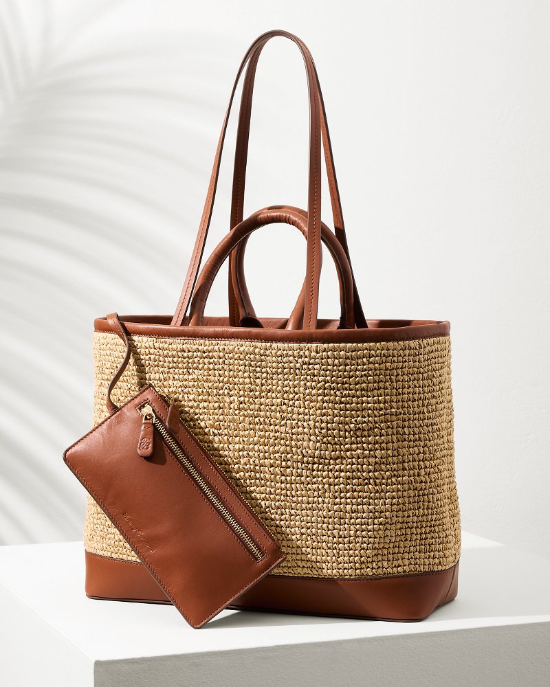 Raffia & Leather Pineapple Tote Tan | Tommy Bahama Best Seller - Raffia & Leather Pineapple Tote