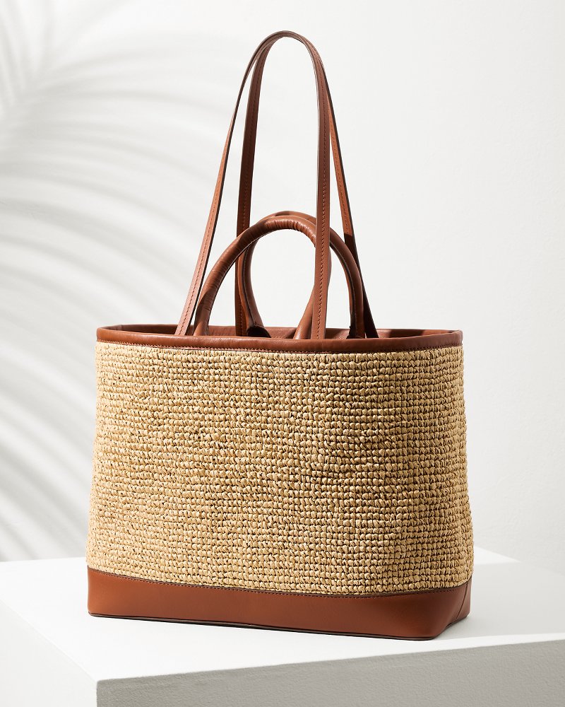 Raffia & Leather Pineapple Tote Tan | Tommy Bahama Best Seller - Raffia & Leather Pineapple Tote