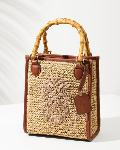 Raffia & Leather Bamboo Mini Tote Tan | Tommy Bahama Quality - Raffia & Leather Bamboo Mini Tote