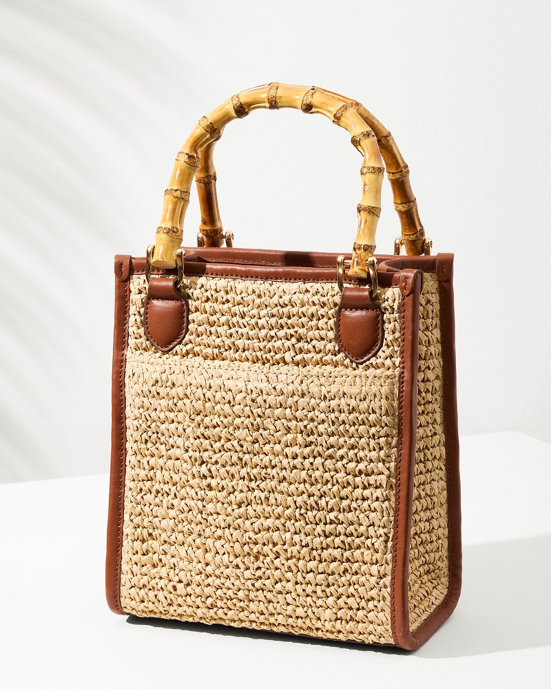 Raffia & Leather Bamboo Mini Tote Tan | Tommy Bahama Quality - Raffia & Leather Bamboo Mini Tote