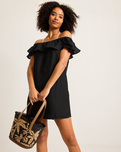 St. Lucia Linen-Blend Off-the-Shoulder Coverup Dress Black | Tommy Bahama Hot Sale - St. Lucia Linen-Blend Off-the-Shoulder Coverup Dress