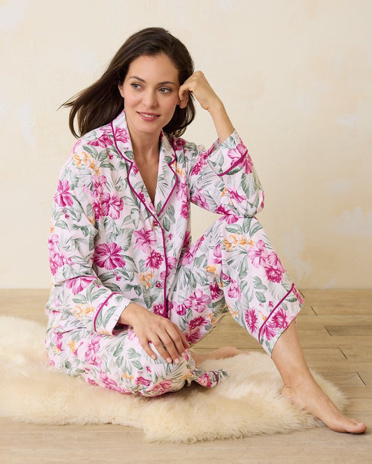 Woven Sateen Long Sleeve & Pants Pajama Set Blushing | Tommy Bahama Discount - Woven Sateen Long Sleeve & Pants Pajama Set