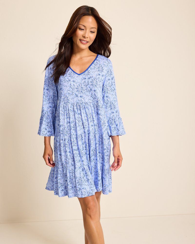Jersey 3/4-Sleeve Short Sleep Dress Periwinkle | Tommy Bahama Top Pick - Jersey 3/4-Sleeve Short Sleep Dress