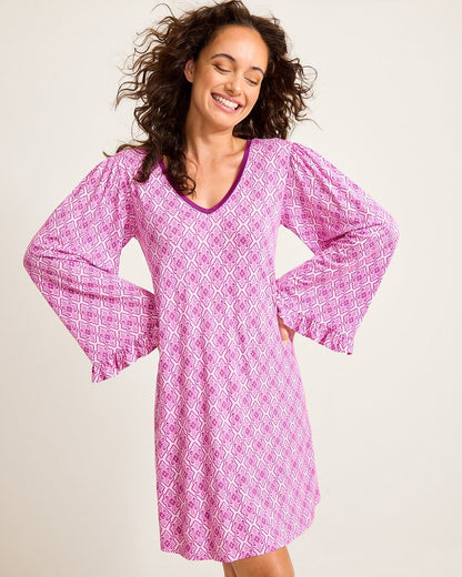 Jersey Long-Sleeve Short Sleep Dress Iced Purple | Tommy Bahama Signature - Jersey Long-Sleeve Short Sleep Dress