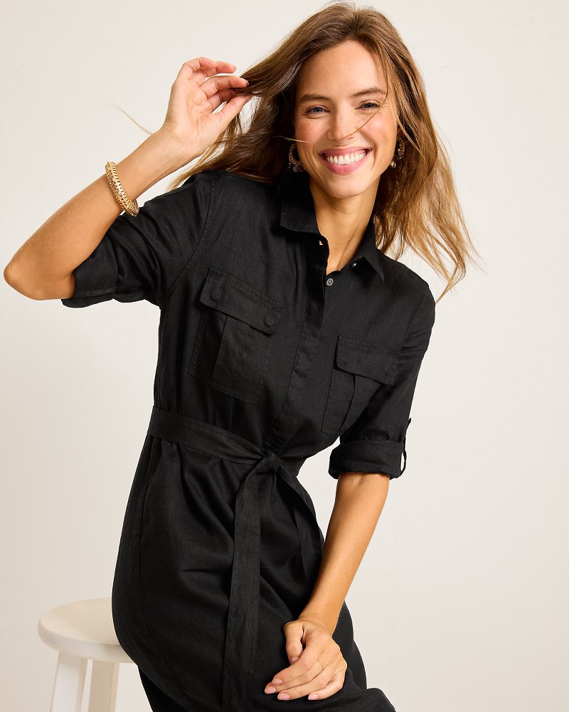 Two Palms Patch-Pocket Linen Dress Black | Tommy Bahama Essential - Two Palms Patch-Pocket Linen Dress