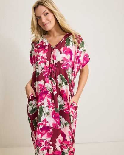 Satin Maxi Sleep Caftan Fuchsia Pink | Tommy Bahama Special Offer - Satin Maxi Sleep Caftan