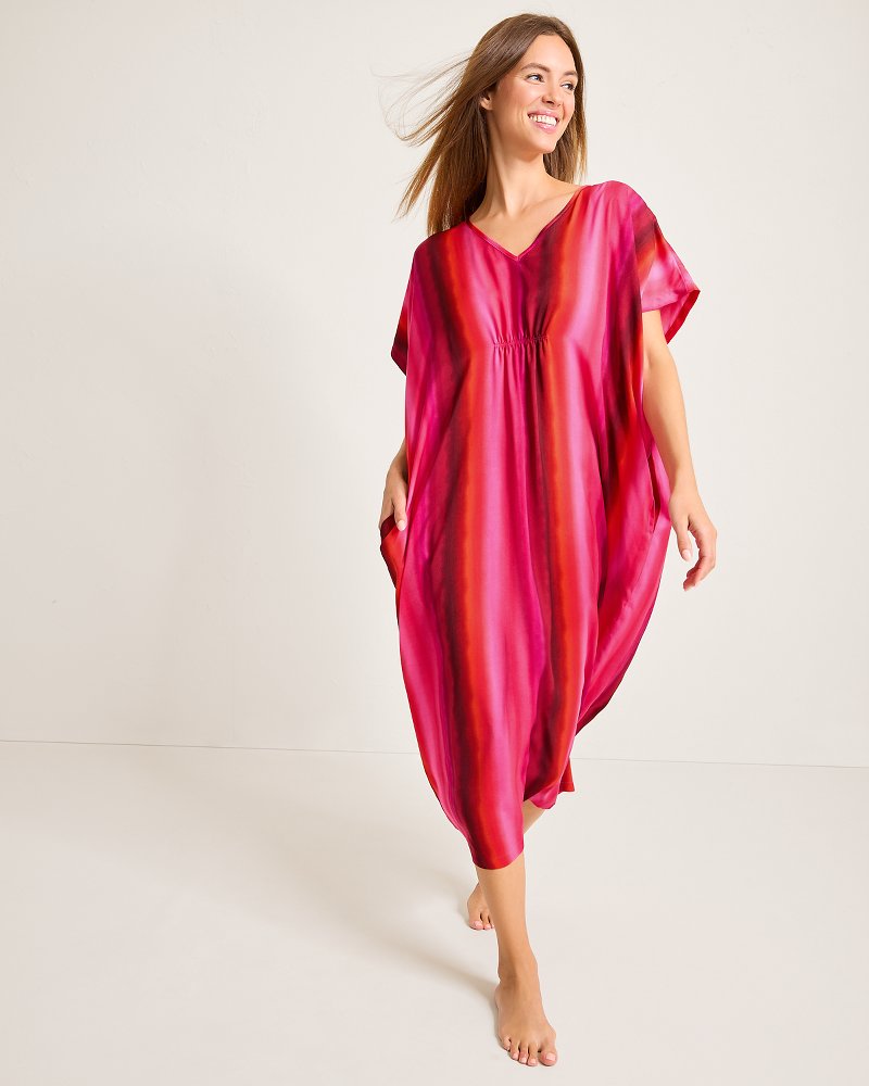 Satin Maxi Sleep Caftan Burgundy | Tommy Bahama Sale - Satin Maxi Sleep Caftan
