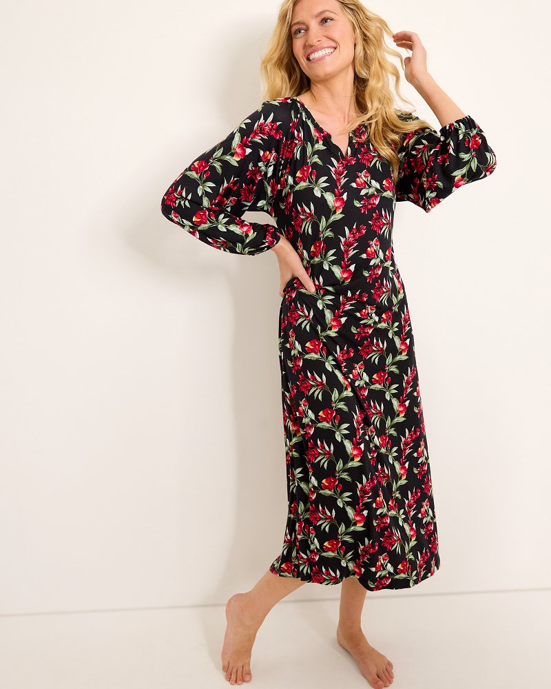 Jersey Long-Sleeve Maxi Sleep Dress Black Cherry | Tommy Bahama Discount - Jersey Long-Sleeve Maxi Sleep Dress