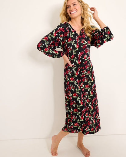 Jersey Long-Sleeve Maxi Sleep Dress Black Cherry | Tommy Bahama Discount - Jersey Long-Sleeve Maxi Sleep Dress