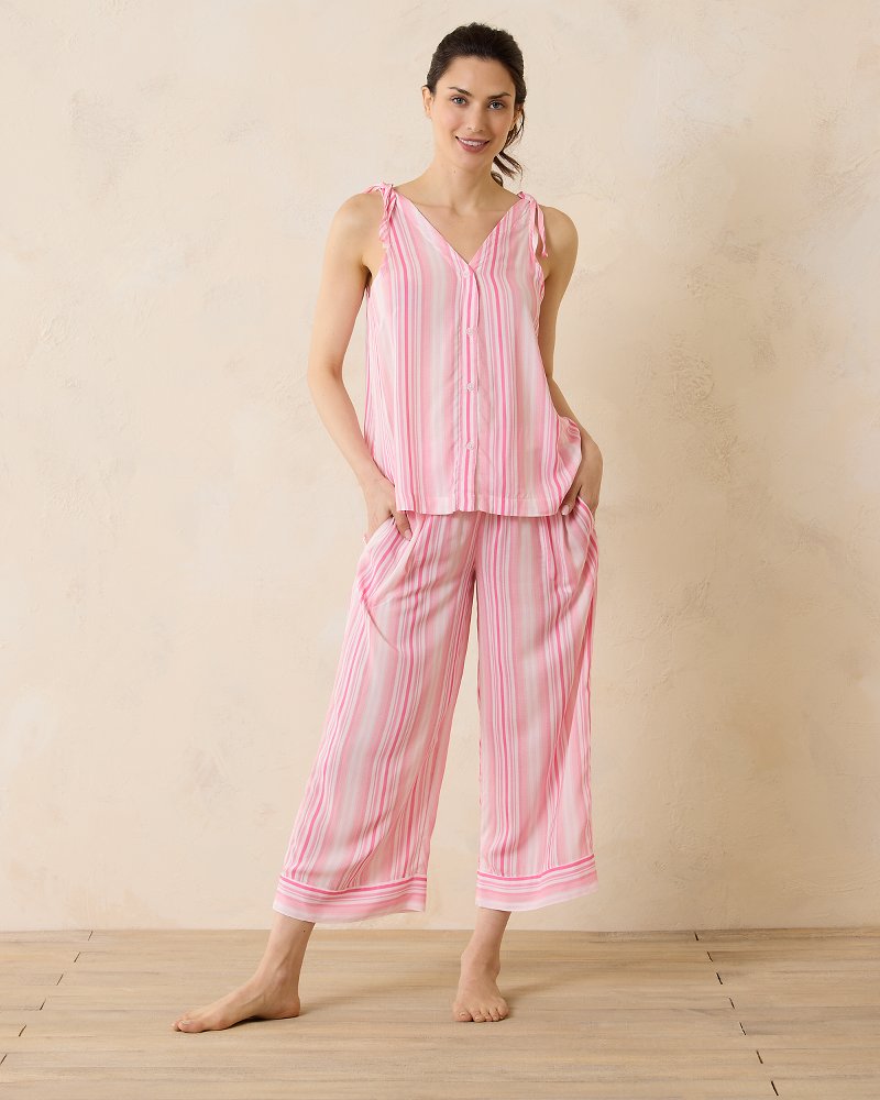 Woven Challis Tank & Cropped Pants Pajama Set Coral Pink | Tommy Bahama Customer Favorite - Woven Challis Tank & Cropped Pants Pajama Set